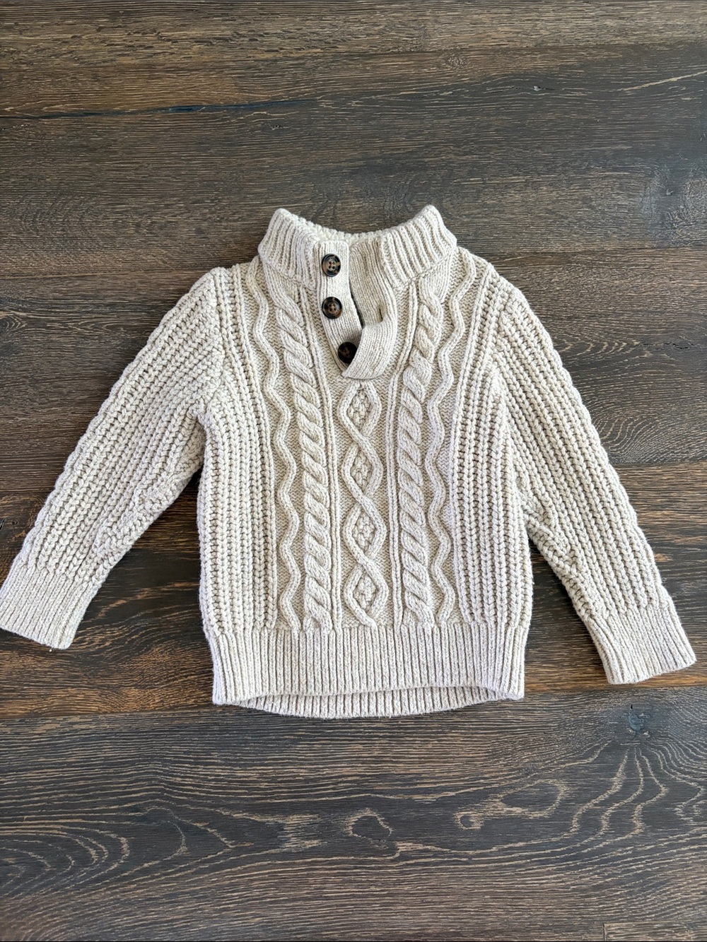 GAP Cream Cable-Knit Turtleneck Sweater with Button Placket
